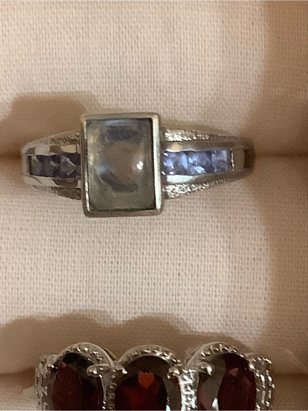 Single Moonstone with Tiny Sparkling Bluish Lavender Tanzanite